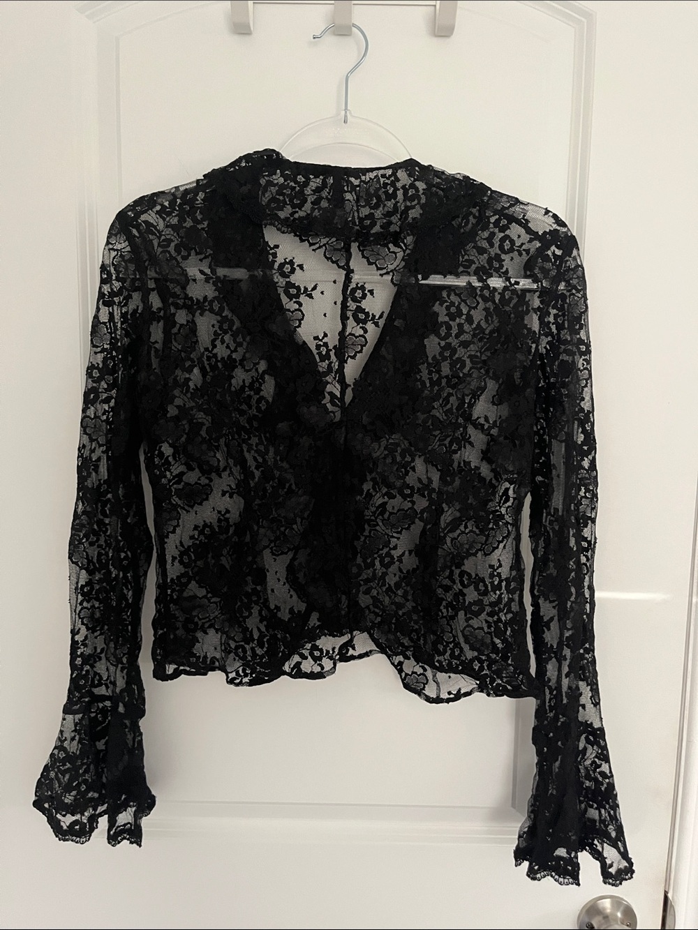 Sheer Black Lace Long-Sleeve Women's Top - Picture 8 of 8